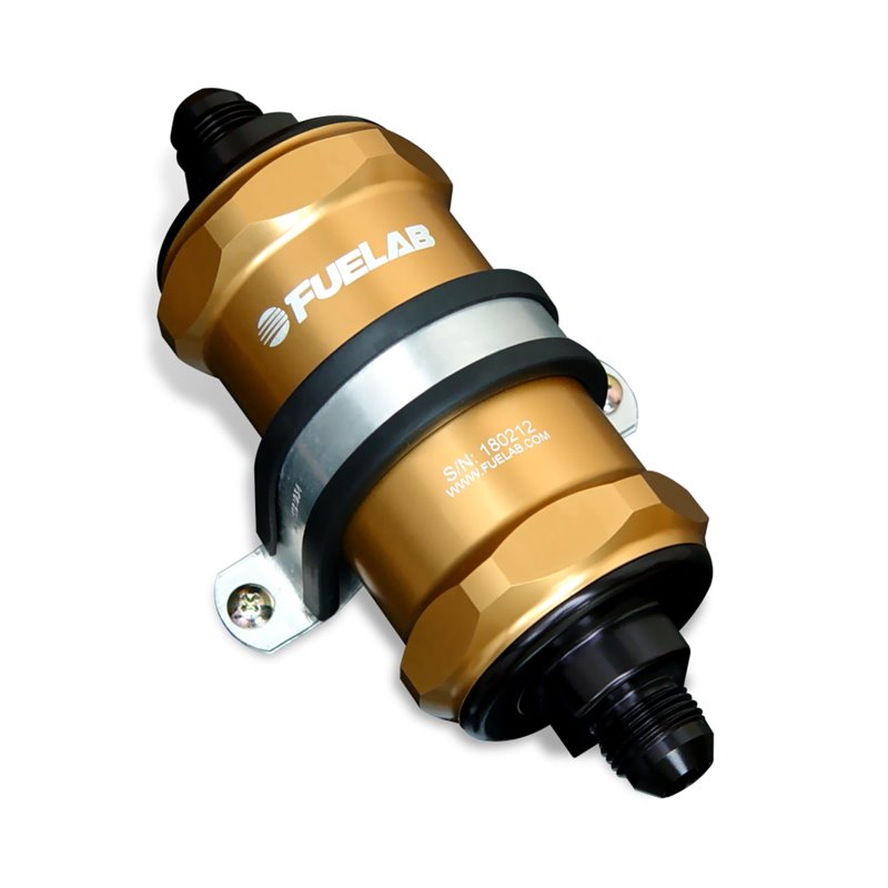 Fuelab 818 In-Line Fuel Filter Standard -10AN In/Out 100 Micron Stainless - Gold