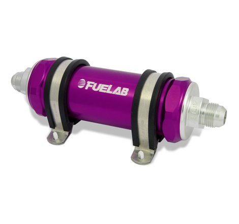 Fuelab 828 In-Line Fuel Filter Long -6AN In/Out 40 Micron Stainless - Purple