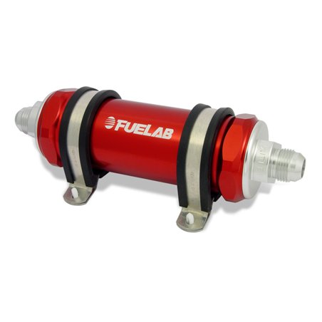 Fuelab 828 In-Line Fuel Filter Long -12AN In/Out 40 Micron Stainless - Red