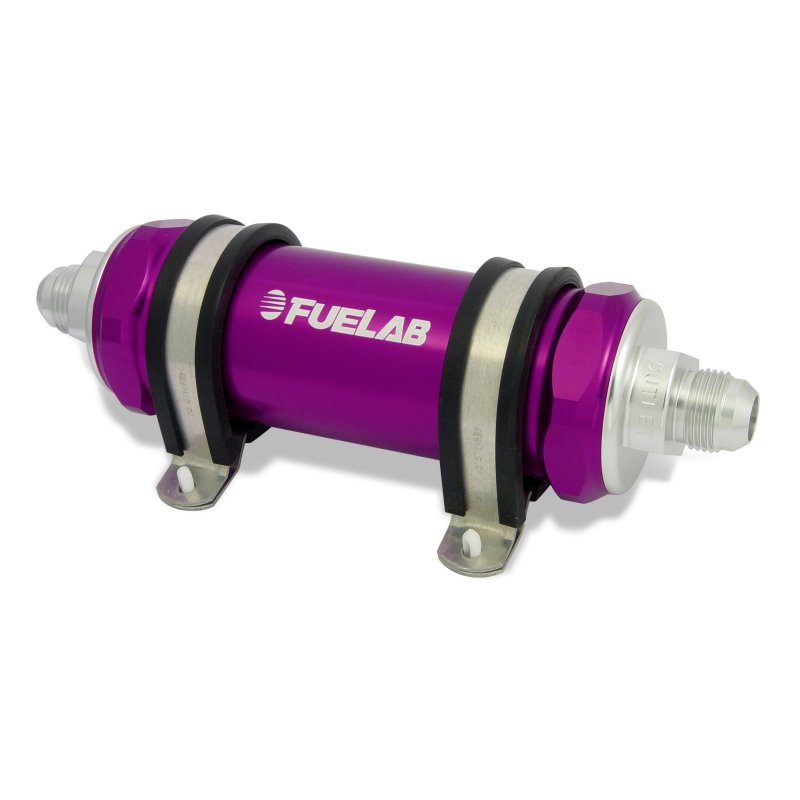 Fuelab 828 In-Line Fuel Filter Long -6AN In/Out 100 Micron Stainless - Purple