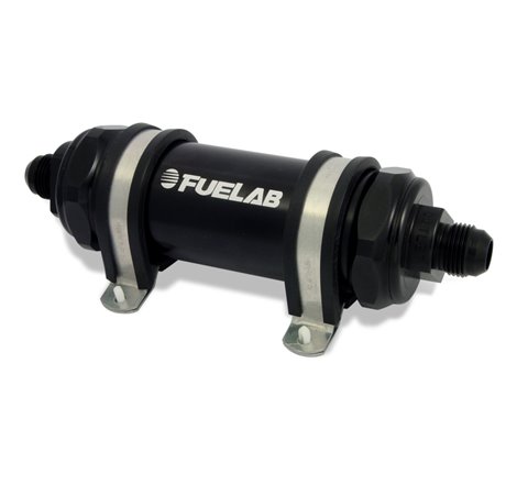 Fuelab 828 In-Line Fuel Filter Long -8AN In/Out 100 Micron Stainless - Black