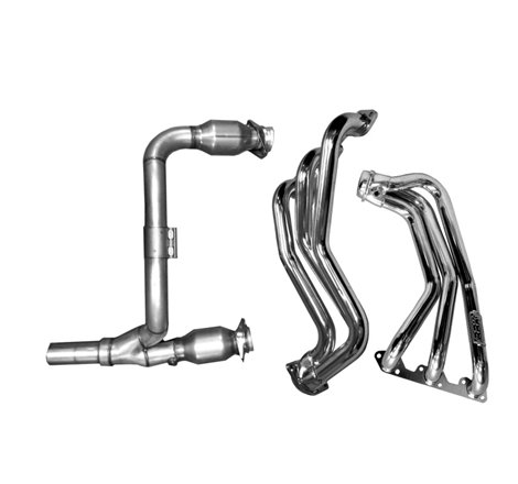 BBK 07-11 Jeep 3.8 V6 Long Tube Exhaust Headers And Y Pipe And Converters - 1-5/8 Chrome