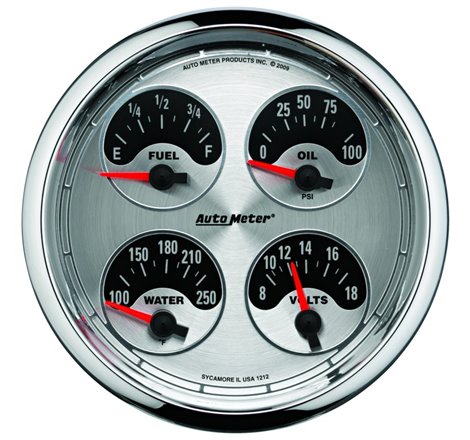 Autometer American Muscle SSE 100PSI/100-250 Deg F/8-18 Volt Oil Press/Water Temp/Volt/Fuel Gauge