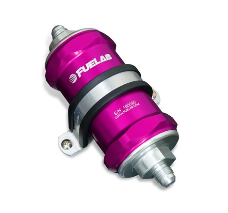 Fuelab 848 In-Line Fuel Filter Standard -8AN In/Out 10 Micron Fabric w/Check Valve - Purple