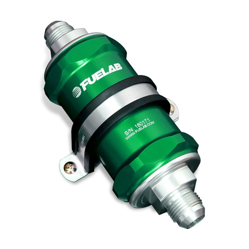 Fuelab 848 In-Line Fuel Filter Standard -8AN In/Out 10 Micron Fabric w/Check Valve - Green