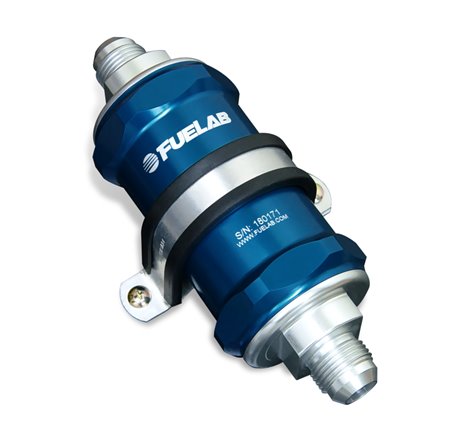 Fuelab 848 In-Line Fuel Filter Standard -8AN In/Out 6 Micron Fiberglass w/Check Valve - Blue