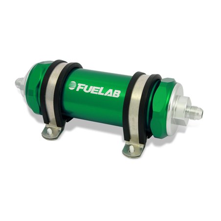 Fuelab 858 In-Line Fuel Filter Long -8AN In/Out 10 Micron Fabric w/Check Valve - Green