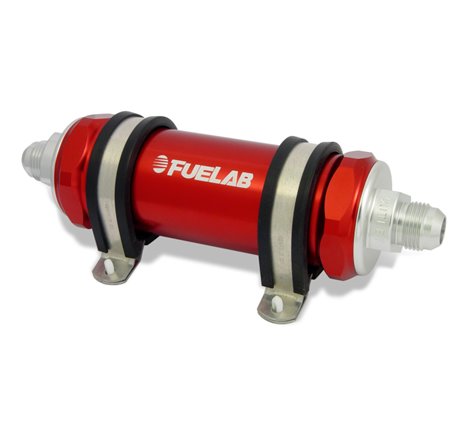 Fuelab 858 In-Line Fuel Filter Long -10AN In/Out 10 Micron Fabric w/Check Valve - Red