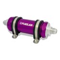 Fuelab 858 In-Line Fuel Filter Long -8AN In/Out 6 Micron Fiberglass w/Check Valve - Purple