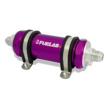 Fuelab 858 In-Line Fuel Filter Long -8AN In/Out 6 Micron Fiberglass w/Check Valve - Purple
