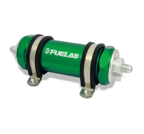 Fuelab 858 In-Line Fuel Filter Long -10AN In/Out 6 Micron Fiberglass w/Check Valve - Green