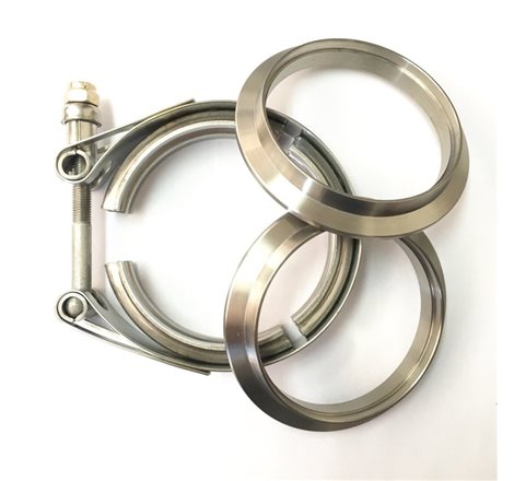 Ticon Industries 3.0in Titanium V-Band Clamp Assembly (2 Flanges/1 Clamp)