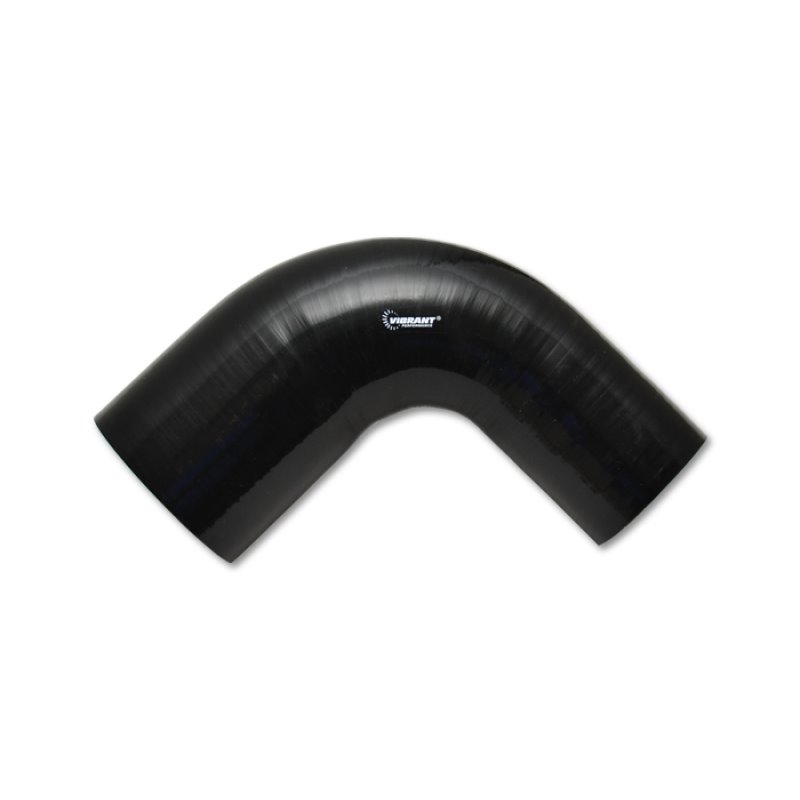 Vibrant 2in ID x 2.25in ID x 4in Long Gloss Black Silicone 90 Degree Transition Elbow