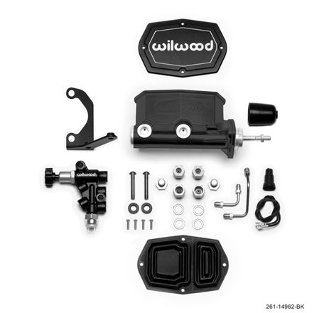 Wilwood Compact Tandem M/C - 15/16in Bore - w/Bracket and Valve (Pushrod) - Black