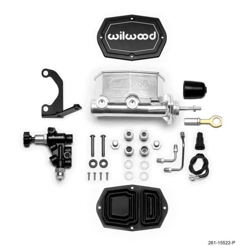 Wilwood Compact Tandem M/C - 7/8in Bore w/Bracket and Valve fits Mustang (Pushrod) - Ball Burnished