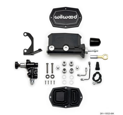 Wilwood Compact Tandem M/C - 15/16in Bore w/Bracket and Valve fits Mustang (Pushrod) - Black