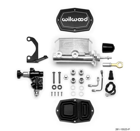 Wilwood Compact Tandem M/C - 15/16in Bore w/Bracket and Valve fits Mustang (Pushrod) Ball Burnished