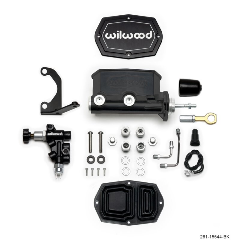 Wilwood Compact Tandem M/C - 1in Bore w/Bracket and Valve fits Mustang (Pushrod) - Black