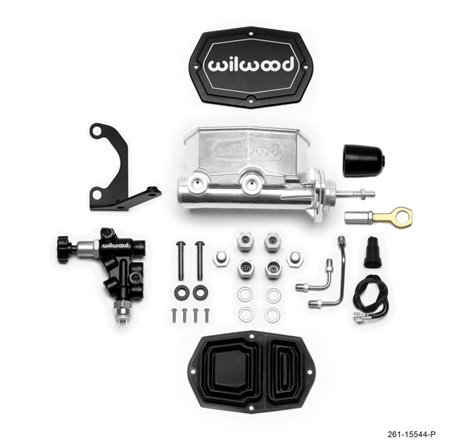 Wilwood Compact Tandem M/C - 1in Bore w/Bracket and Valve fits Mustang (Pushrod) - Ball Burnished