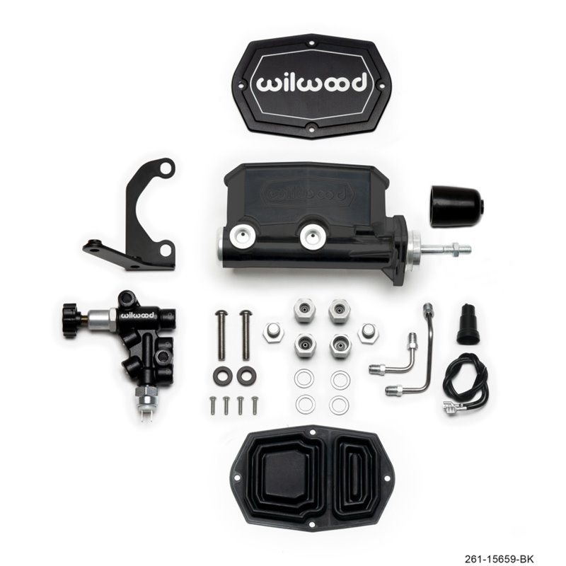 Wilwood Compact Tandem M/C - 7/8in Bore w/RH Bracket and Valve (Pushrod) - Black