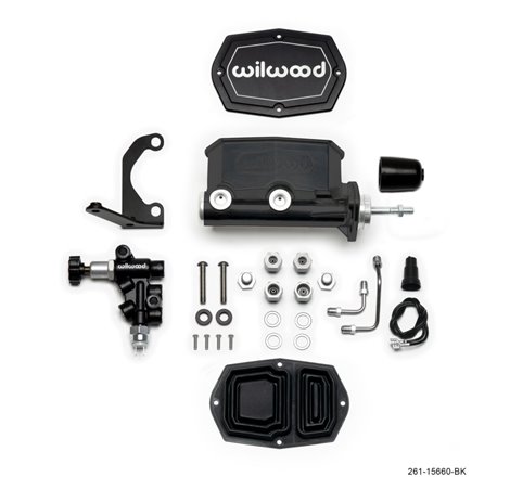 Wilwood Compact Tandem M/C - 15/16in Bore w/RH Bracket and Valve (Pushrod) - Black