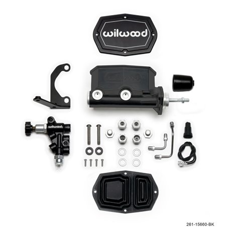 Wilwood Compact Tandem M/C - 15/16in Bore w/RH Bracket and Valve (Pushrod) - Black