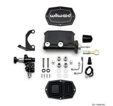 Wilwood Compact Tandem M/C - 1.12in Bore w/RH Bracket and Valve (Mustang Pushrod) - Black