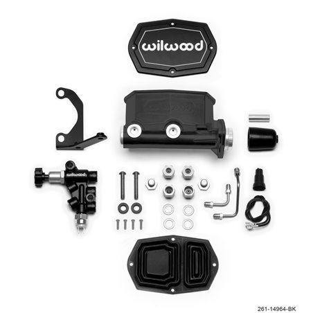 Wilwood Compact Tandem M/C - 1.12in Bore - w/Bracket and Valve - Black