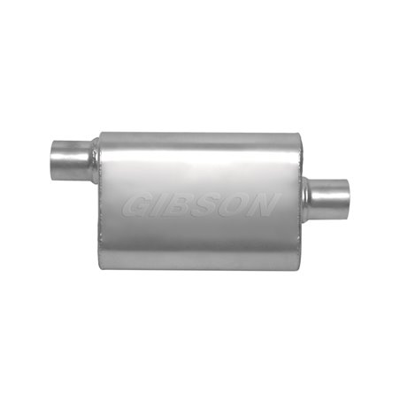 Gibson CFT Superflow Offset/Center Oval Muffler - 4x9x13in/2.5in Inlet/2.5in Outlet - Stainless