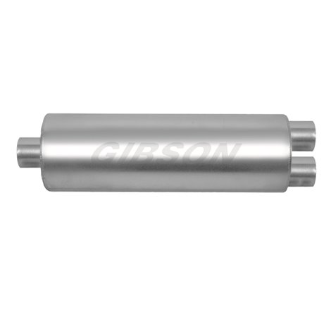 Gibson SFT Superflow Center/Dual Round Muffler - 7x19in/3in Inlet/2.5in Outlet - Stainless