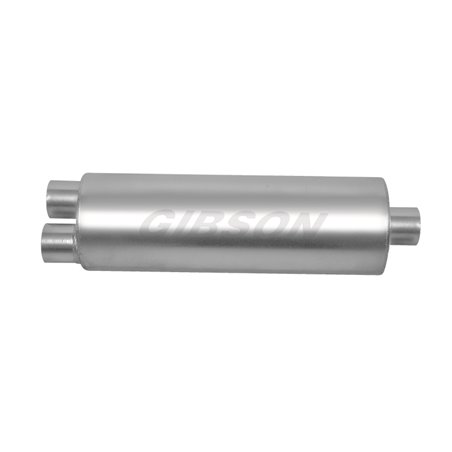 Gibson SFT Superflow Dual/Offset Round Muffler - 8x24in/2.5in Inlet/3in Outlet - Stainless