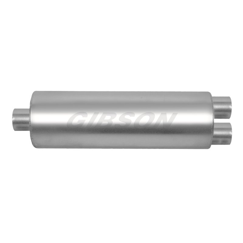 Gibson SFT Superflow Center/Dual Round Muffler - 8x24in/3.5in Inlet/3in Outlet - Stainless