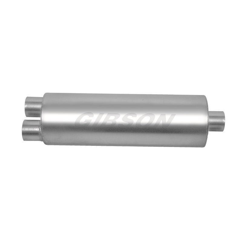 Gibson SFT Superflow Dual/Center Round Muffler - 8x24in/3in Inlet/4in Outlet - Stainless