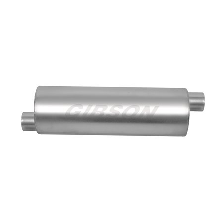 Gibson SFT Superflow Offset/Offset Round Muffler - 6x24in/2.5in Inlet/2.5in Outlet - Stainless