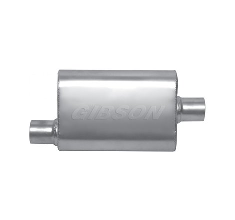 Gibson MWA Superflow Offset/Center Oval Muffler - 4x9x14in/2.25in Inlet/2.25in Outlet - Stainless