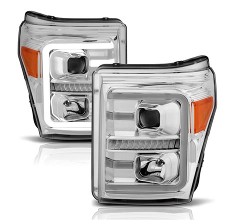 ANZO 11-16 Ford F-250/F-350/F-450 Projector Headlights w/ Plank Style Switchback Chrome w/Amber