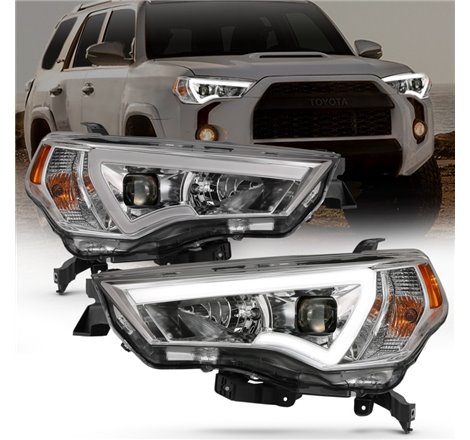 ANZO 14-18 Toyota 4 Runner Plank Style Projector Headlights Chrome w/ Amber