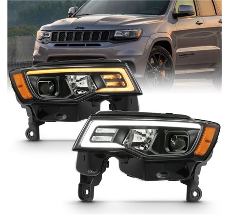 ANZO 2017-2018 Jeep Grand Cherokee Projector Headlights w/ Plank Style Switchback - Black w/ Amber