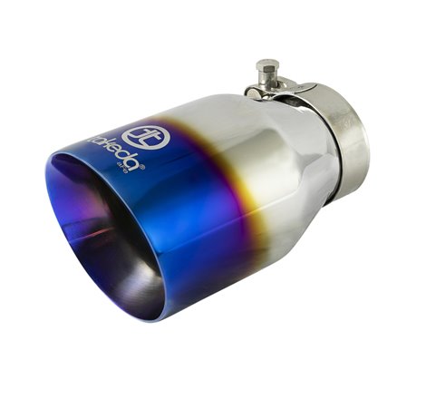 aFe Takeda 304 Stainless Steel Clamp-On Exhaust Tip 2.5in Inlet / 4in Outlet - Blue Flame