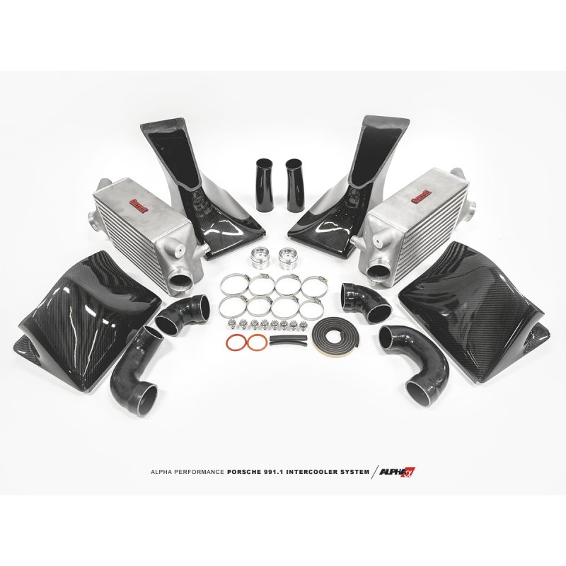 AMS Performance 13-15 Porsche 911 Turbo/Turbo S (991.1) Alpha Intercooler Kit w/Carbon Fiber Shrouds