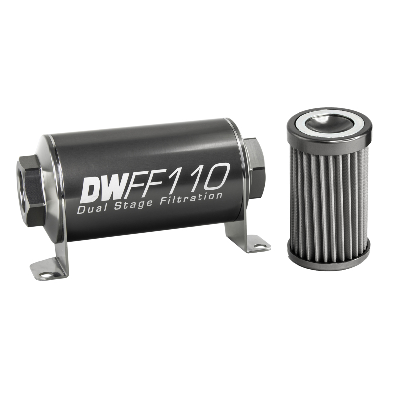 DeatschWerks Stainless Steel 8AN 40 Micron Universal Inline Fuel Filter Housing Kit (110mm)