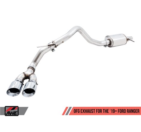 AWE Tuning 2019+ Ford Ranger 0FG Performance Exhaust System w/Chrome Silver Tips & Bash Guard