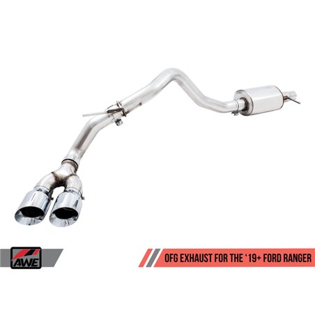 AWE Tuning 2019+ Ford Ranger 0FG Performance Exhaust System w/Chrome Silver Tips & Bash Guard