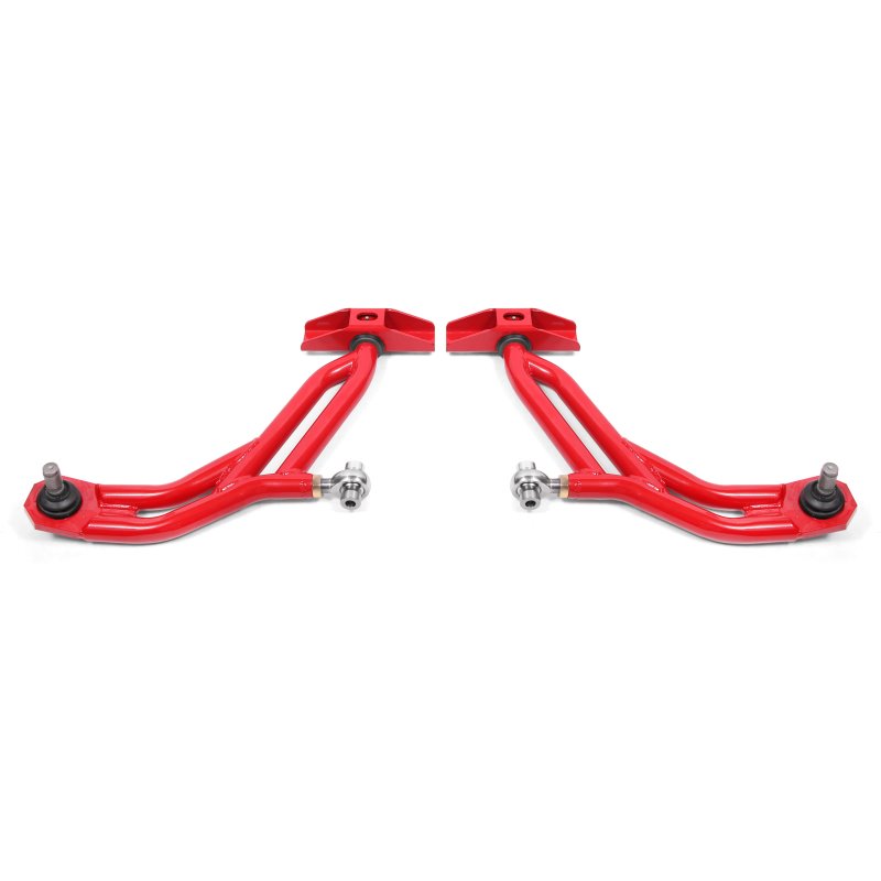 BMR 10-14 Ford Mustang Adj. Lower A-Arms Delrin/Rod End w/ 19mm STD. Ball Joint - Red