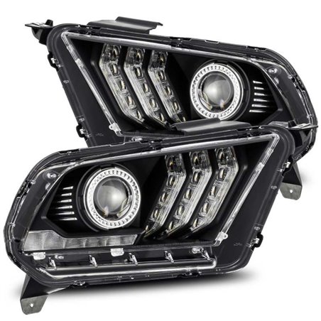 AlphaRex 10-12 Ford Mustang PRO-Series Projector Headlights Plank Style Jet Black w/Top/Bottom DRL