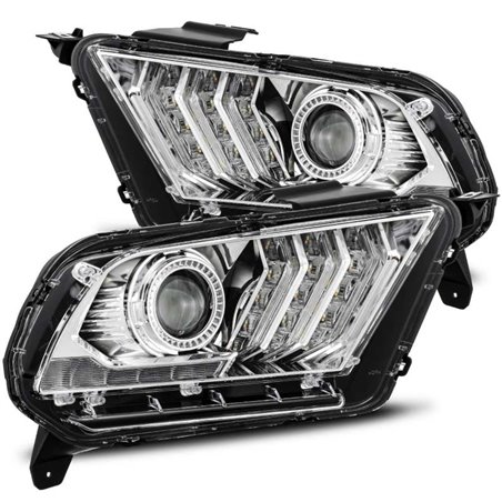 AlphaRex 10-12 Ford Mustang PRO-Series Projector Headlights Plank Style Chrome w/Top/Bottom DRL