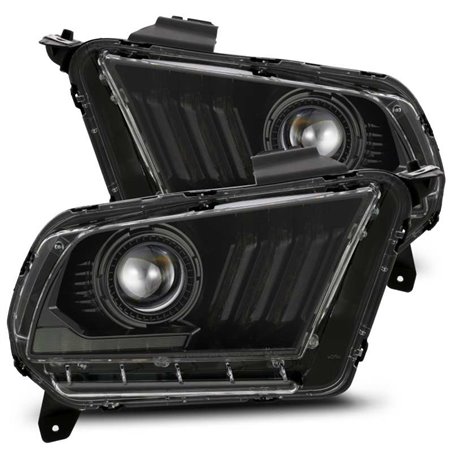 AlphaRex 10-12 Ford Mustang PRO-Series Projector Headlights Plank Style Black w/Top/Bottom DRL