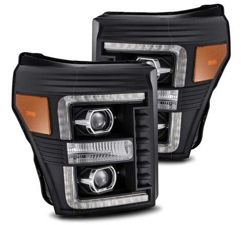 AlphaRex 11-16 Ford F-350 SD LUXX LED Proj Headlights Plank Style Black w/Activ Light/Seq Signal