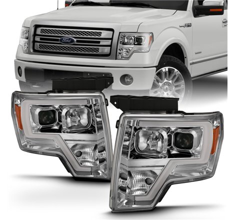 ANZO 2009-2014 Ford F-150 Projector Headlight Plank Style Chrome Amber