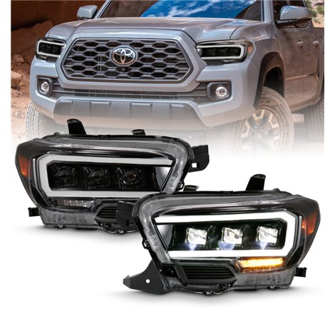 ANZO 2016-2018 Toyota Tacoma LED Projector Headlights Plank Style Black w/ Amber
